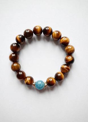 Браслет з тигрового ока і аквамарину