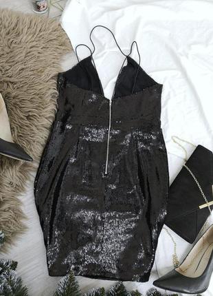 Шикарное черное платье с портупеей в мелкую, дорогую, рефленную паетку3 фото