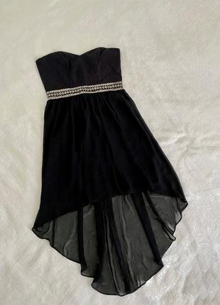 Вечернее чёрное фатиновое платье длины миди мини размера m