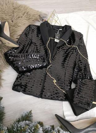 Шикарный черный пиджак, очень роскошно смотрится, длинная пайетка4 фото