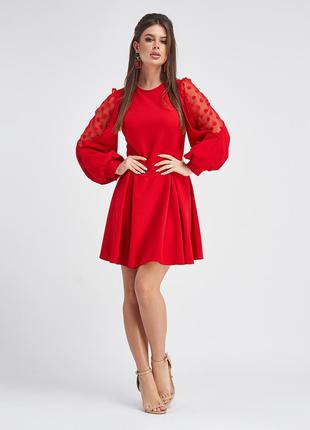 Червона сукня з об'ємними рукавами2 фото