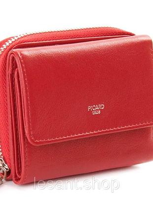 Кошелек женский маленький кожаный на молнии красный picard