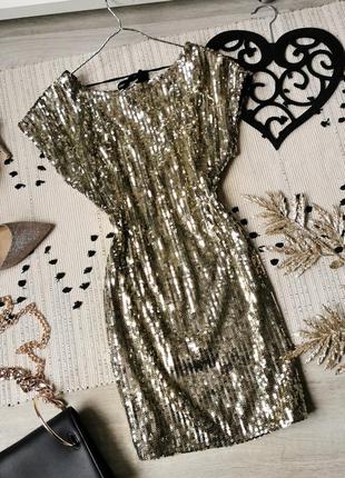 Золотиста сукня-туніка золотое платье туника в паетки пайетки блестящее на новый год