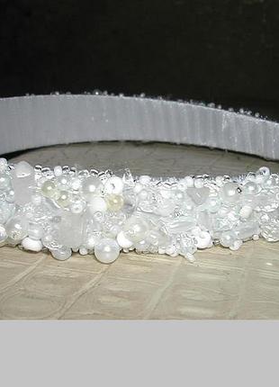 Обруч ободок жемчуг с камнями для волос ширина 2-3см ручная работа