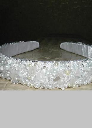 Обруч ободок жемчуг с камнями для волос ширина 2-3см ручная работа