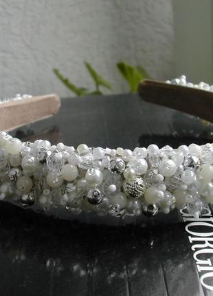 Обруч ободок жемчуг с камнями для волос ширина 2-3см ручная работа