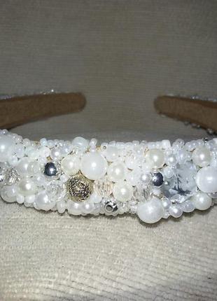 Обруч ободок жемчуг с камнями для волос ширина 2-3см ручная работа