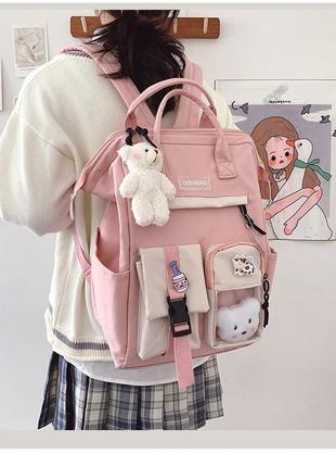 Рюкзак сумка для девочки teddy beer(тедди) с брелком мишка розовый goghvinci(av290)7 фото