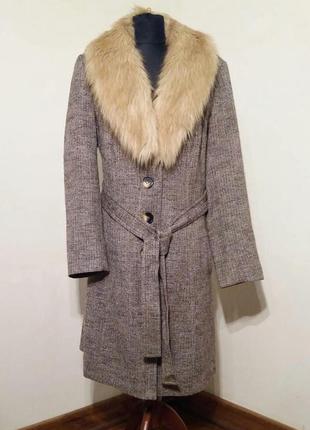 Пальто -коричневий меланж з відстібними коміром