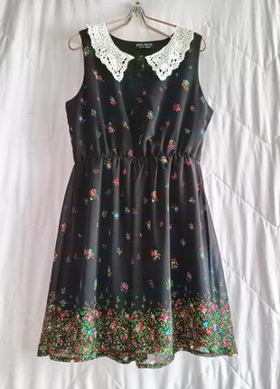 Милое воздушное платье в цветочек с ажурным воротничком,46-50разм.8 фото