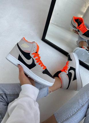 Nike air jordan 1 retro “beige / black / orange” женские кроссовки найк аир джордан