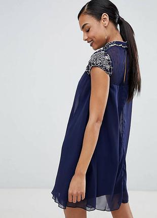 Шикарное синее вечернее платье с дорогой вышивкой2 фото