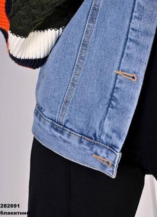 Крутая джинсовка с капюшоном и пышными объёмными вязаными рукавами5 фото