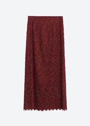 Zara кружевная юбка миди высокая посадка на талию