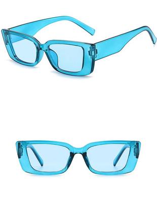 Тренд новые солнцезащитные очки узкие голубые прозрачные окуляри сонцезахисні прозорі блакитні вузькі
