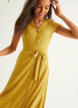 Горчичное платье в горошек из джерси под винтаж из модала boden(размер 34-36)6 фото