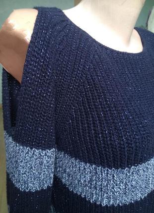 Мерцающий свитер next с открытыми плечами комбинированный в оттенках денима6 фото