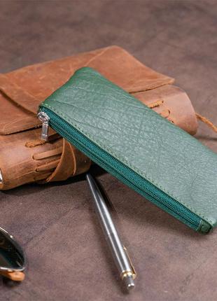 Ключница-кошелек с кармашком унисекс st leather 19348 зеленая8 фото