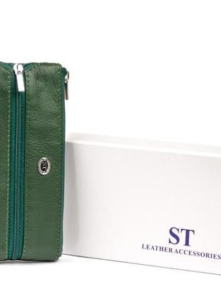 Ключница-кошелек с кармашком унисекс st leather 19348 зеленая6 фото