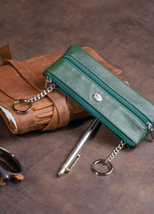 Ключница-кошелек с кармашком унисекс st leather 19348 зеленая7 фото