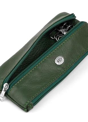 Ключница-кошелек с кармашком унисекс st leather 19348 зеленая3 фото