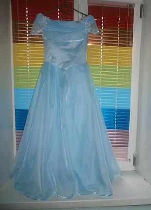 Платье длинное голубое бальное нарядное 146-157 см рост