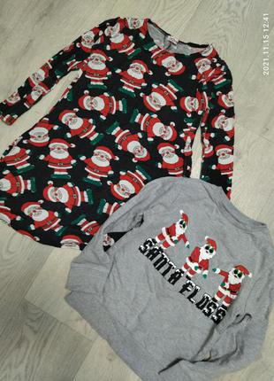 Платье платье на новый год с дед морозами 9-10 лет 140-146 см