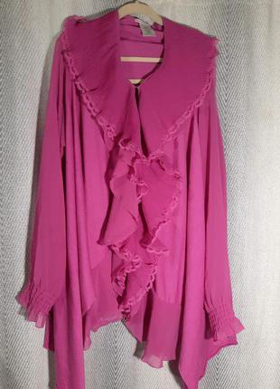 Женский блайзер, туника, розовая нарядная накидка с кружевом и воланами из лиоцела3 фото