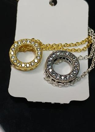 Ожерелье пандора серебро 925 проба цирконий ale пломба бирка логомания маленький круг...