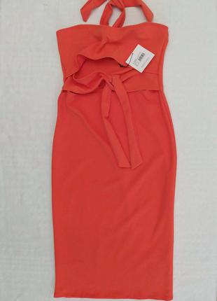 Платье, новое, карандаш, оранжевое, с вырезами,   эластичное1 фото