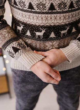Чоловічий светр з оленями шерстяний новорічний6 фото