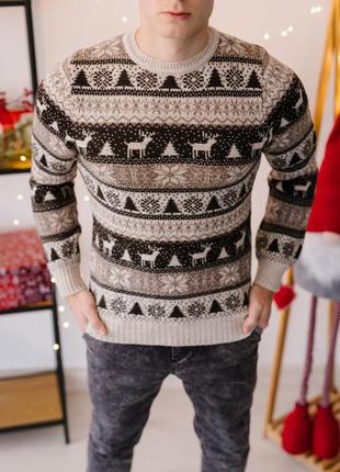 Чоловічий светр з оленями шерстяний новорічний4 фото