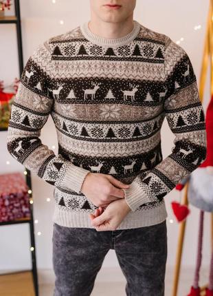 Чоловічий светр з оленями шерстяний новорічний3 фото