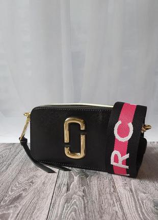 Marc jacobs snapshot black pink брендовая шикарная кожаная черная сумочка из натуральной кожи жіноча шкіряна модна сумка натуральна шкіра