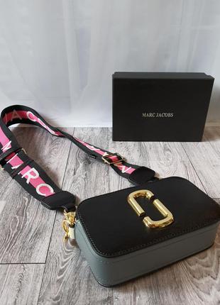 Marc jacobs snapshot black pink брендовий шикарна чорна шкіряна сумочка з натуральної шкіри жіноча модна шкіряна сумка натуральна шкіра2 фото