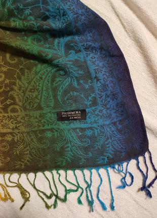 Кашеміровий великий строкатий шарф палантин з пашміни дизайн j.s ondo pashmina4 фото
