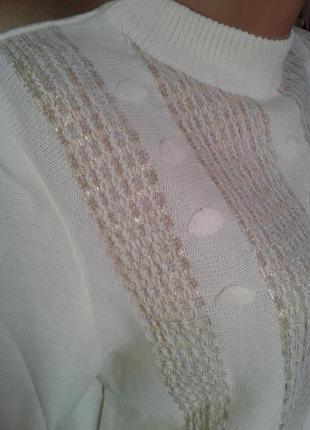 Белый нарядный акриловый свитерок джемпер с люрексной нитью 48-50р5 фото