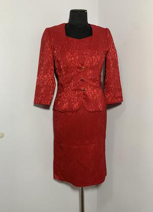 Вінтаж 90х червоний костюм плаття жакет