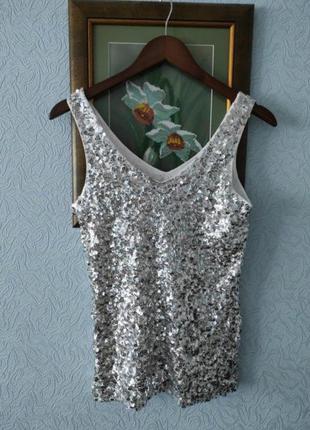 Топ майка блуза з сріблястими паєтками, maner