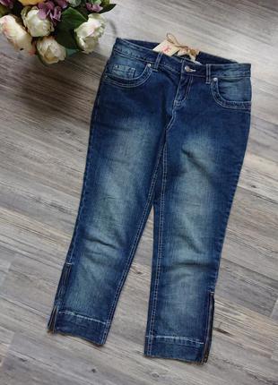 Джинсовые брюки с молниями базовые джинсы укороченные  размер s/m