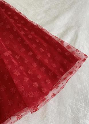 Красное фатиновое платье на бретельках длины миди размера s, xs4 фото