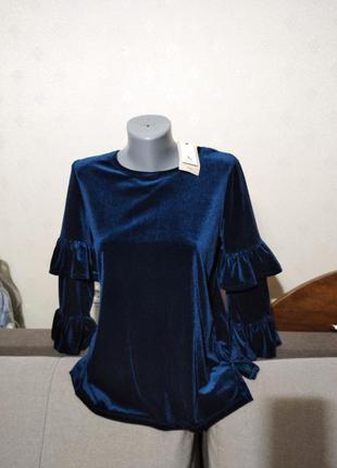 Интересная велюр блуза с воланами tu uk8,наш 42/44 ,можно на 461 фото