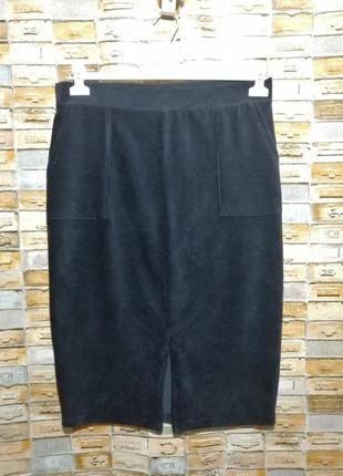 Трикотажная вельветовая юбка карандаш с карманами4 фото