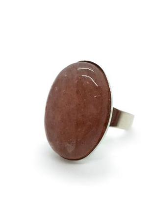 🔺💍🍓стильне кільце овал натуральний камінь полуничний рожевий кварц