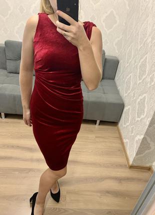 Велюровое бордовое миди