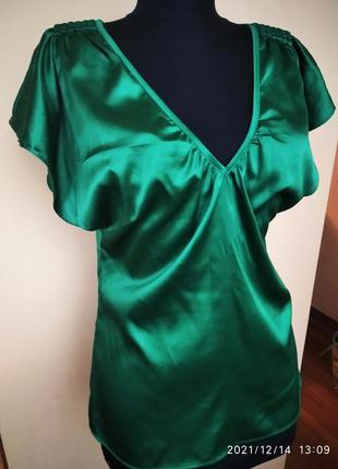 Яскраво-зелена атласна блуза h&m