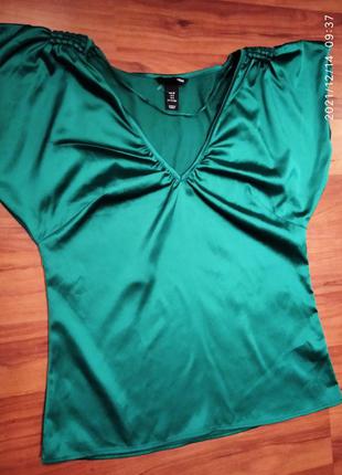 Ярко-зелёная атласная блузка h&m2 фото