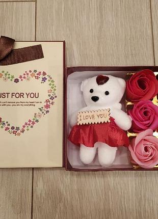 Подарунковий набір мила у формі троянд з мишком, мило ручної роботи4 фото