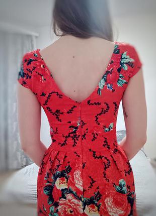 Красное цветочное платье3 фото