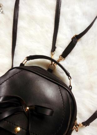 Чорний маленький місткий рюкзак сумка шкіряний еко середній матовий трансформер3 фото